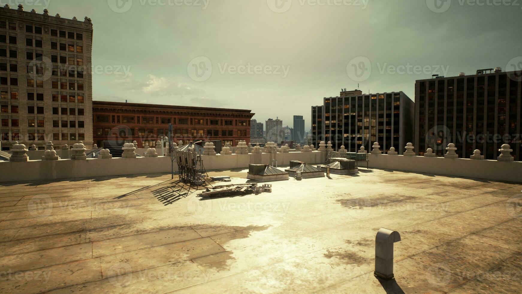 un ciudad horizonte con numeroso edificios como visto desde un techo foto