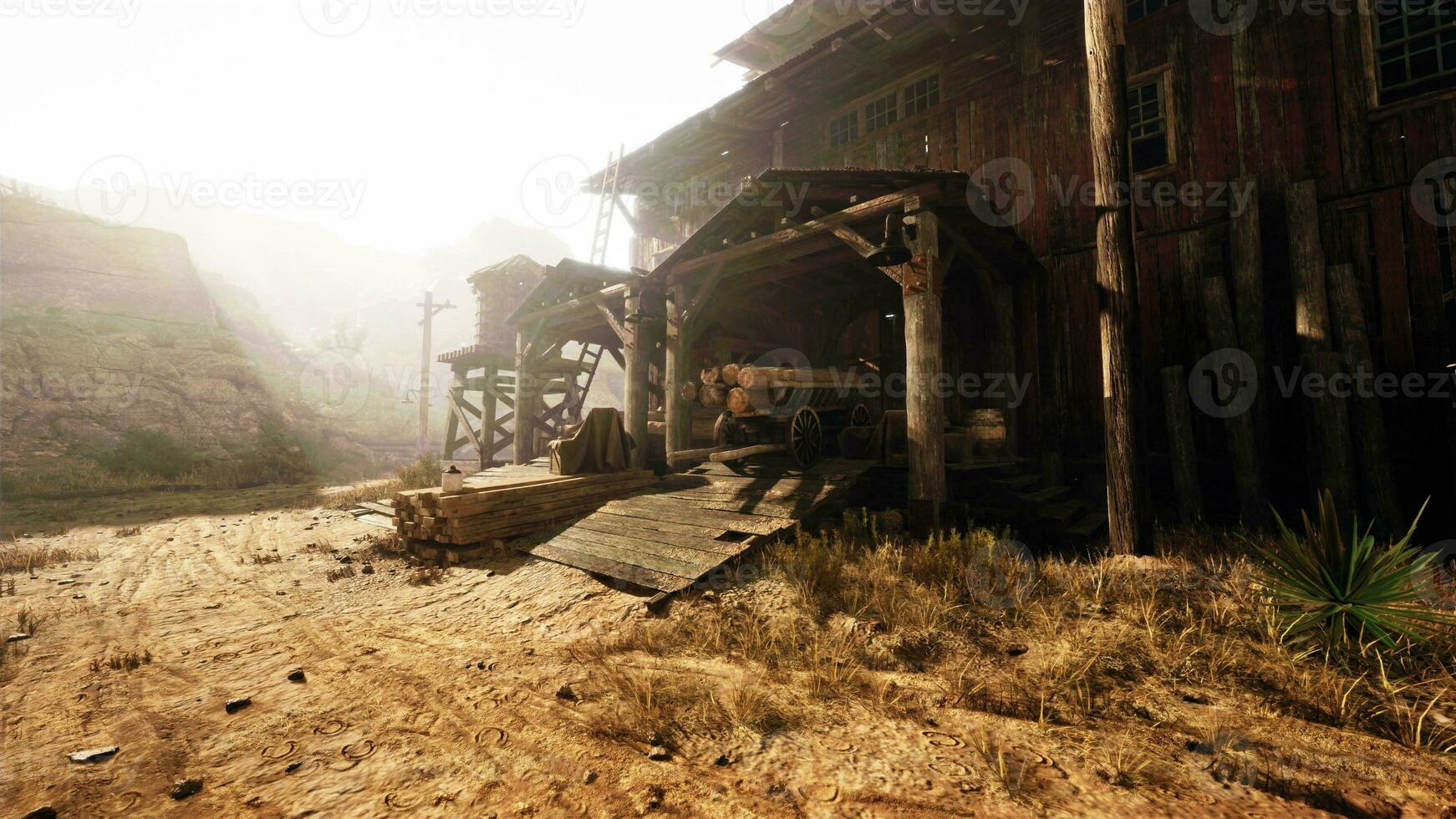 abandoned wooden deserted buildings in bodie ghost town photo