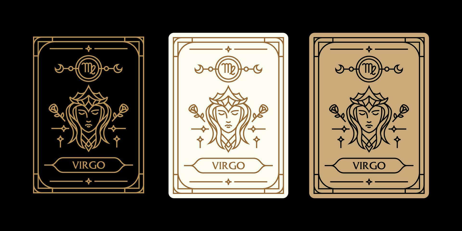 virgo zodiac sign astrology cards set , horoscope, tarot, fortune teller. Vintage mystical illustration outline hand drawing, magical esoteric horoscope templates for wall print poster vector