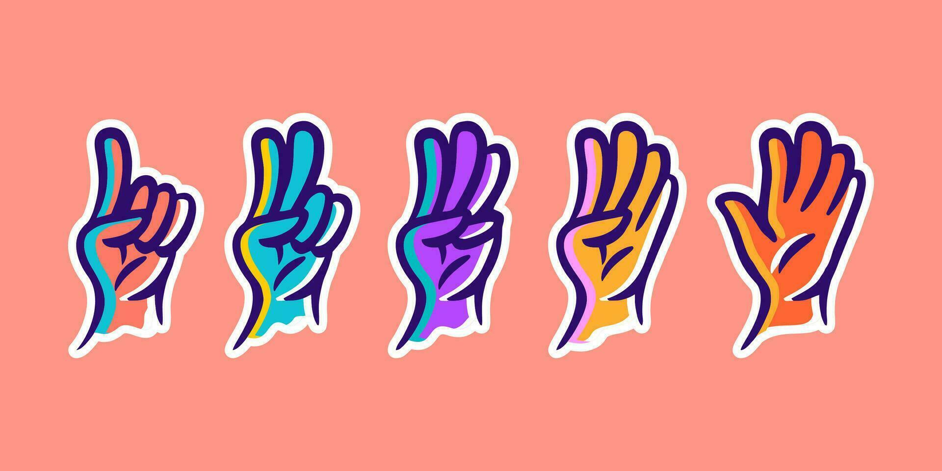 fingers count cartoon vector. hands showing numbers, hand gesture count 1 2 3 4 and 5 vector icon illustration in trendy cartoon filled line style set Illustration, counting hand vector design