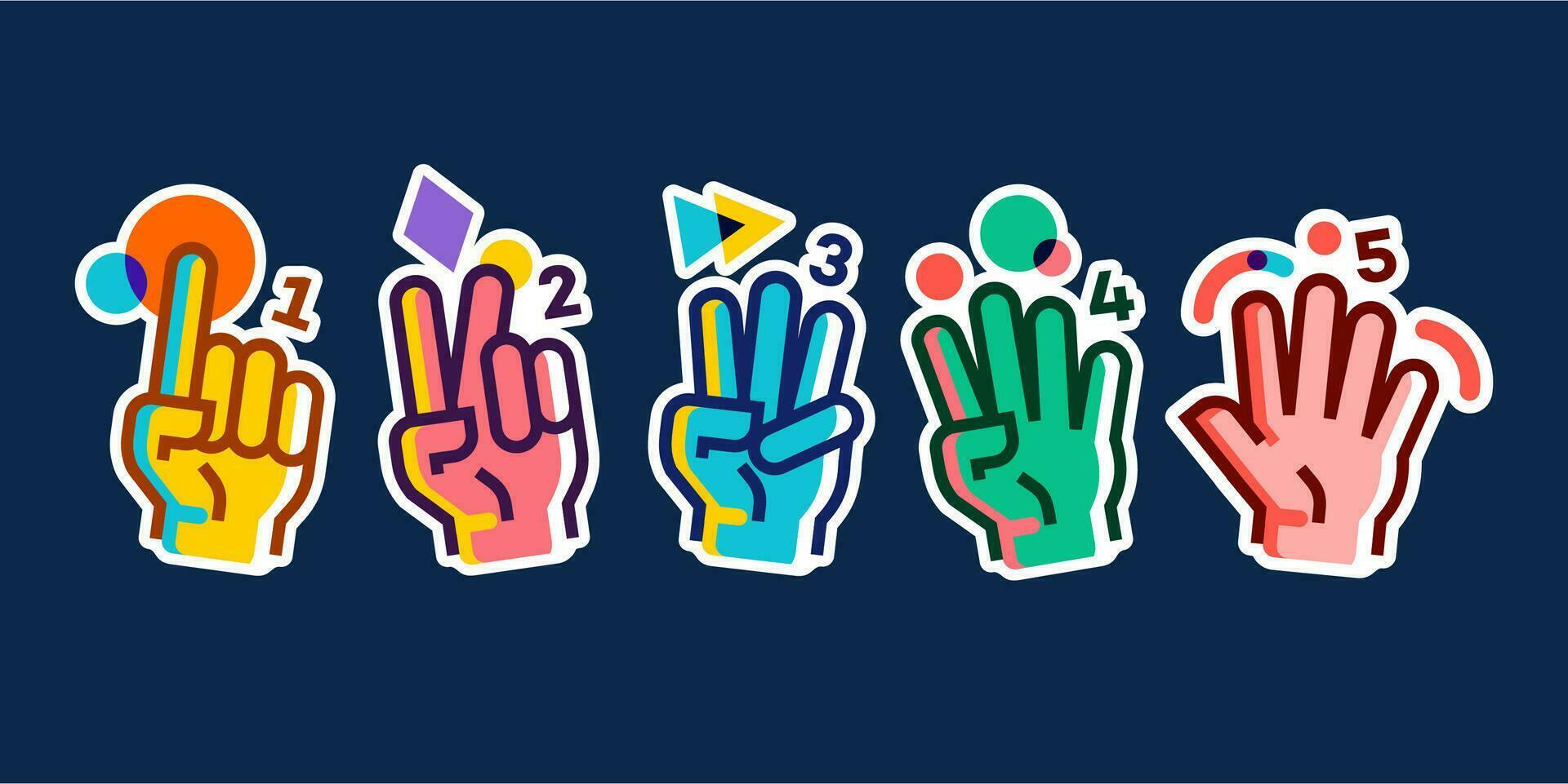 fingers count cartoon vector. hands showing numbers, hand gesture count 1 2 3 4 and 5 vector icon illustration in trendy cartoon filled line style set Illustration, counting hand vector design