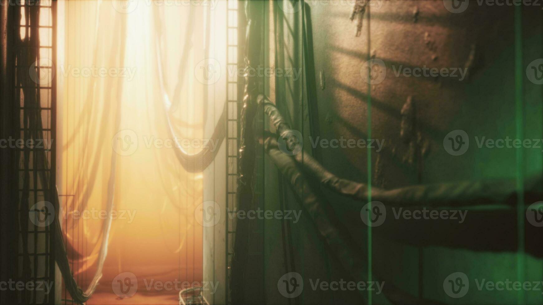 Electric wires in the tunnel with light photo