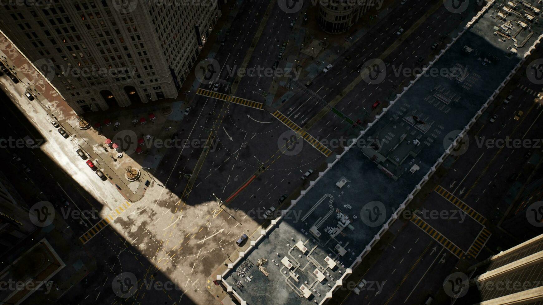 An aerial view of a bustling city street during daylight hours photo