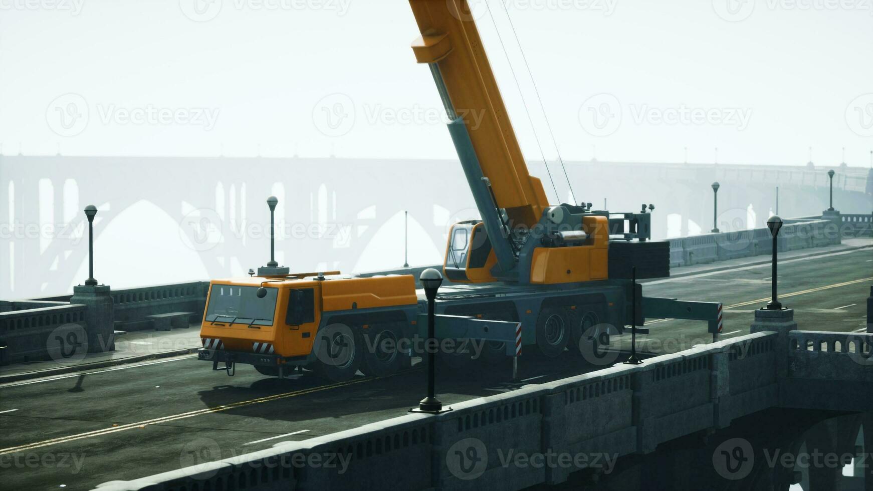 big auto crane on the bridge under constraction photo