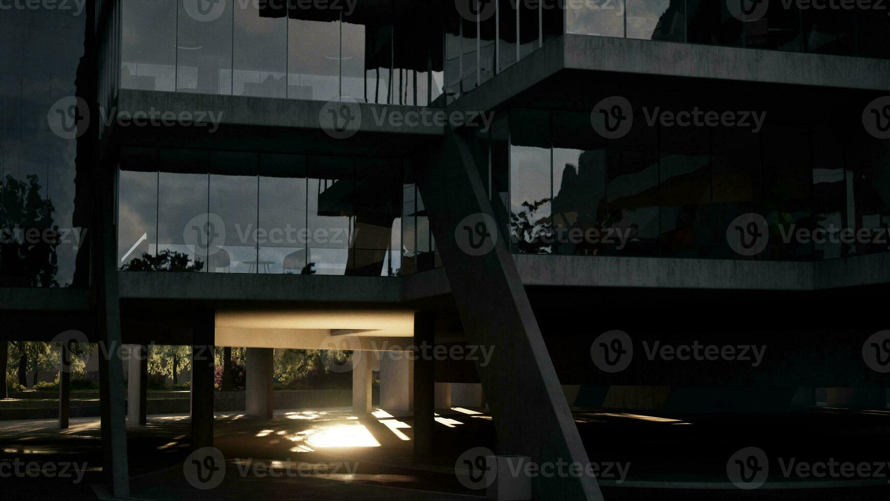 Sunlight streaming through windows of a building photo