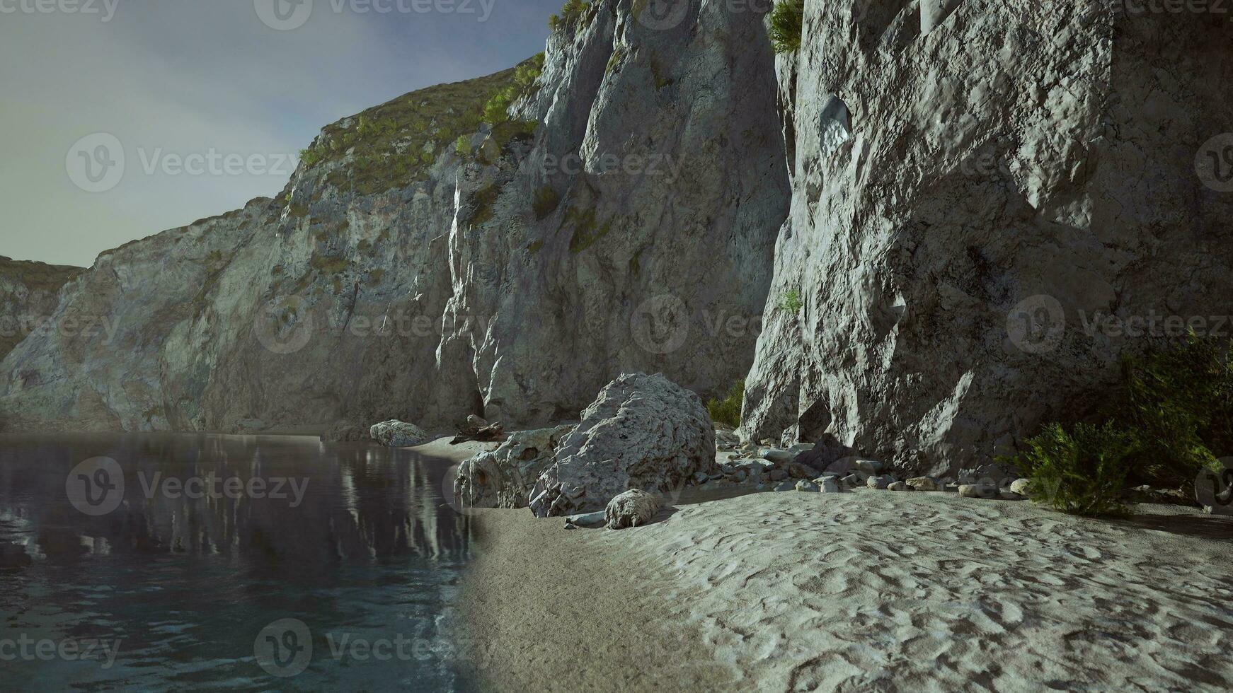panoramic view of nice colorful huge cliff and sea photo