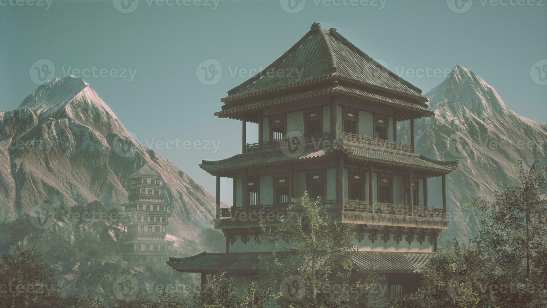 A tall building sitting in the middle of a forest photo