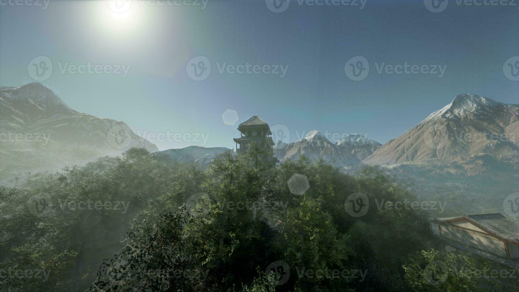 mountain range with lush trees and towering peaks in the backdrop of Japan photo