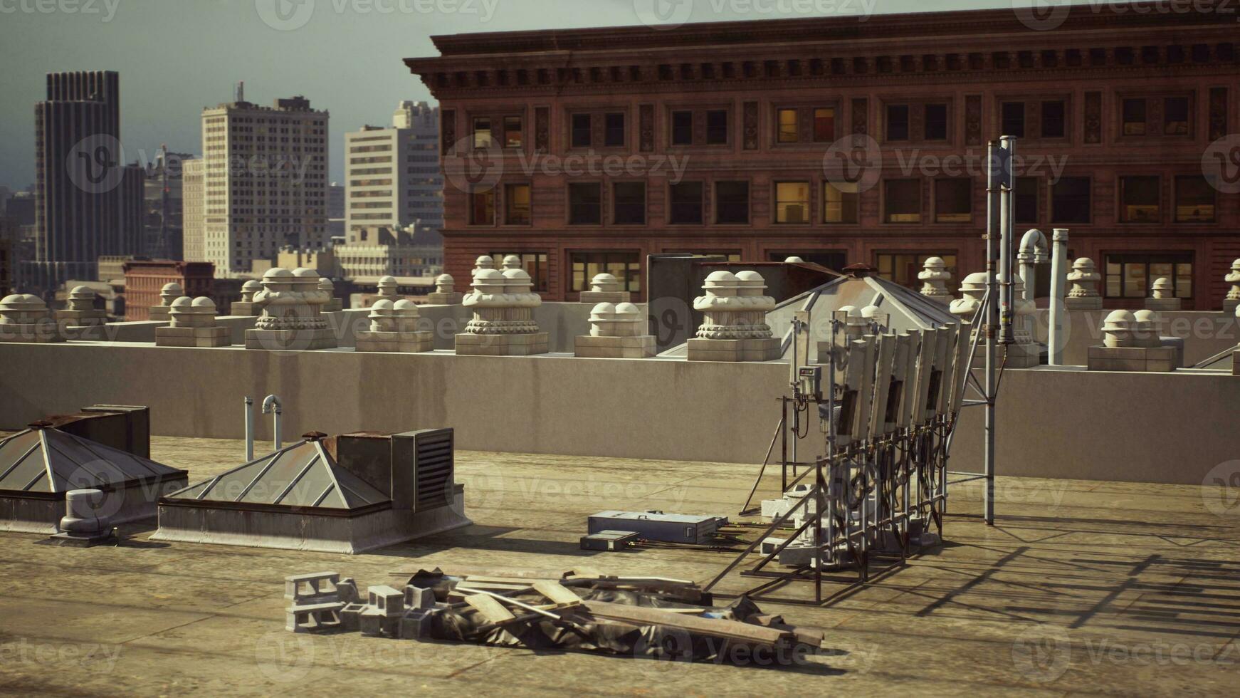 A building with multiple chimneys on its roof photo