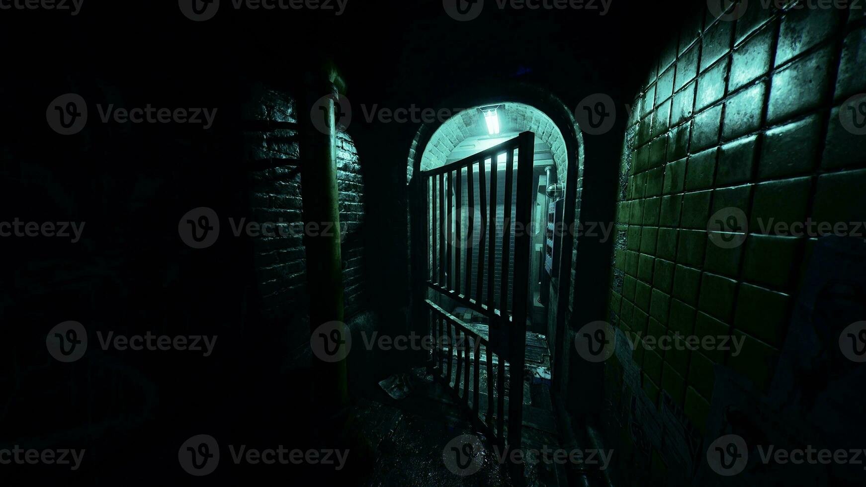 whire door and neon lights at night photo