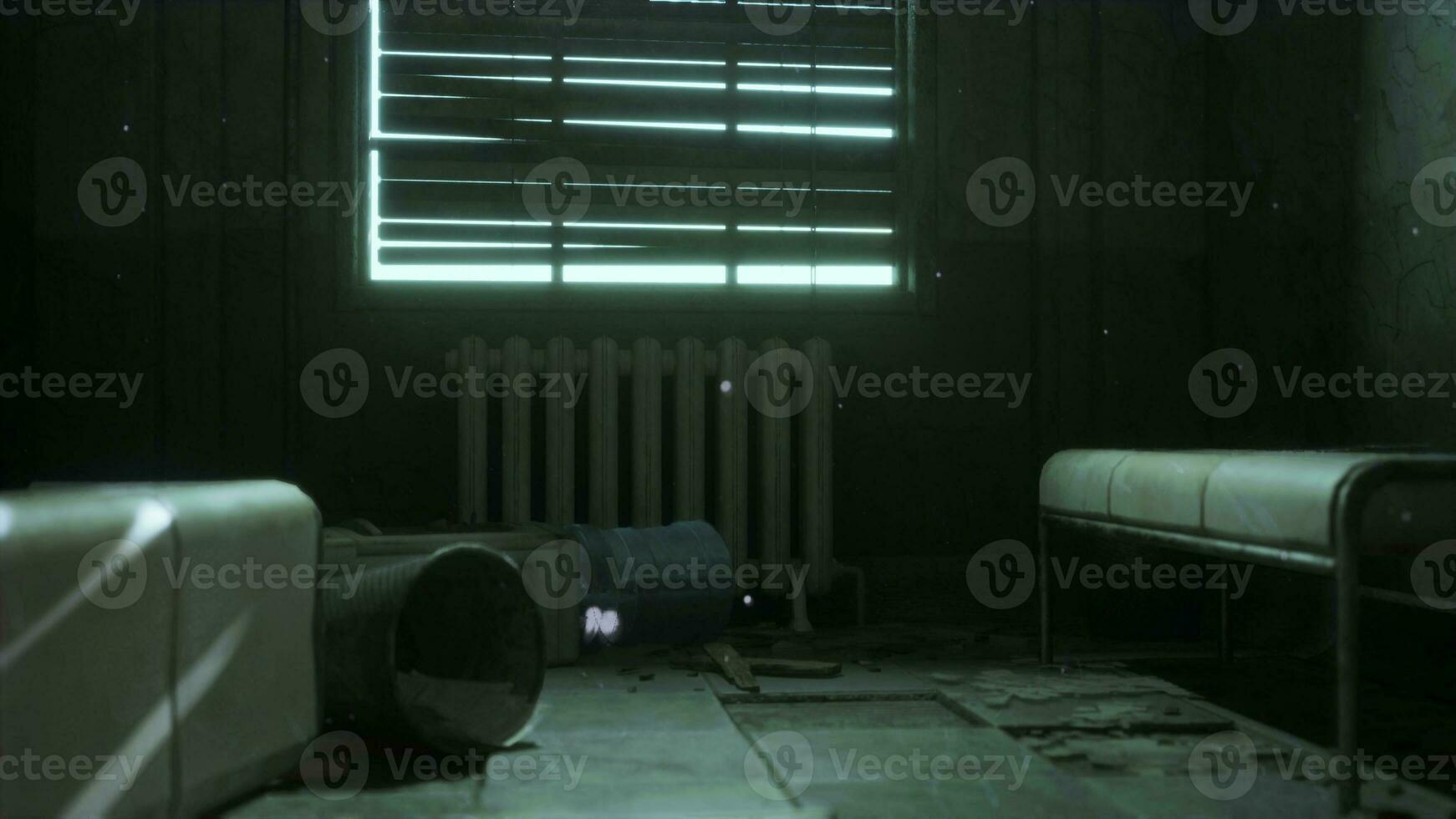 Set up view of dark room abandoned in the Psychiatric Hospital photo