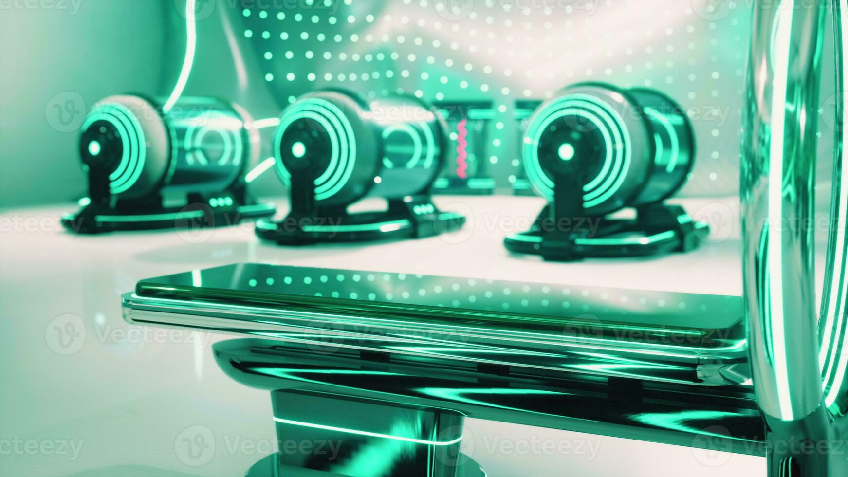 Shiny metal objects arranged on a laboratory table photo