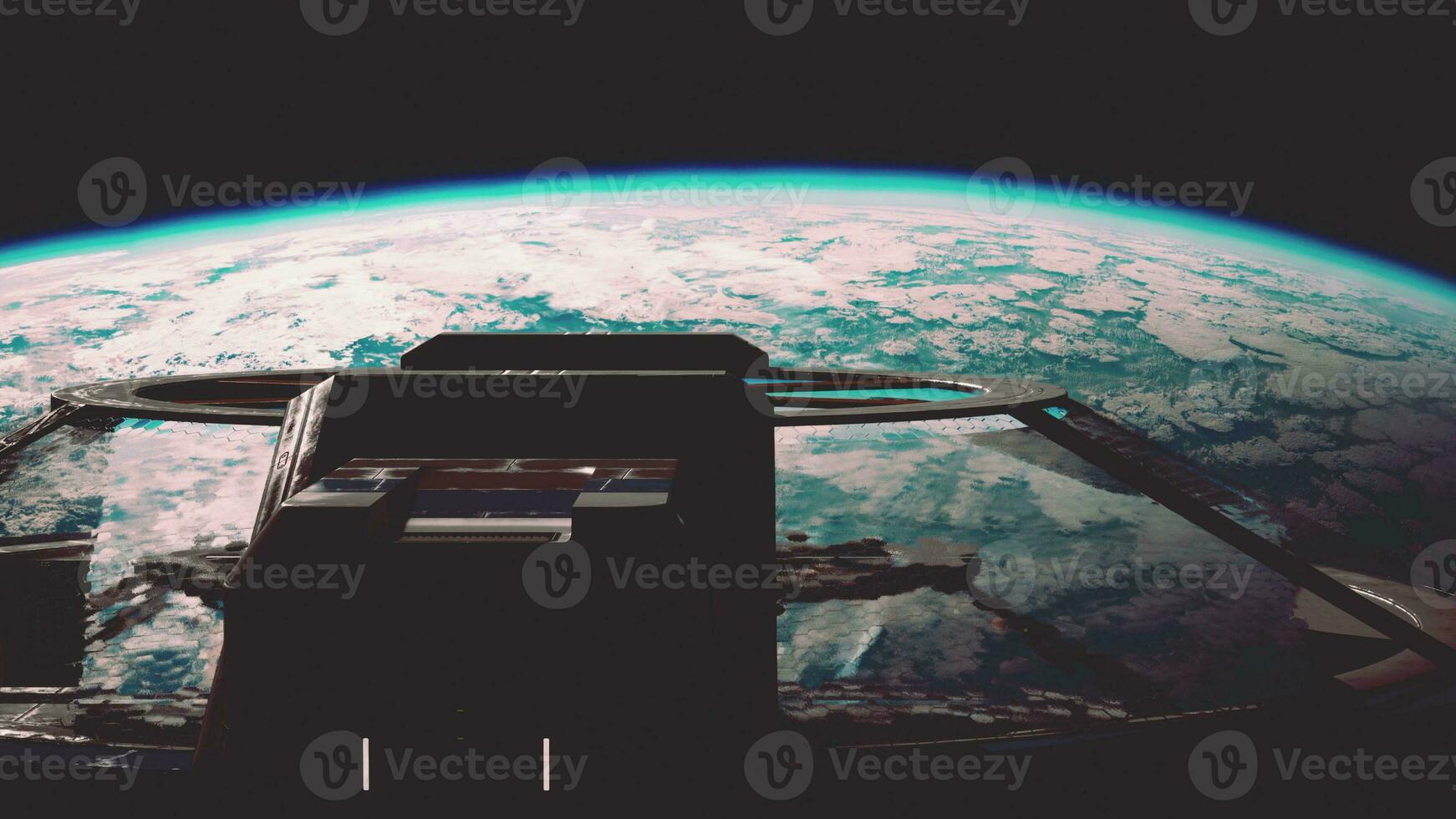 Unidentified alien spaceship flying in space photo