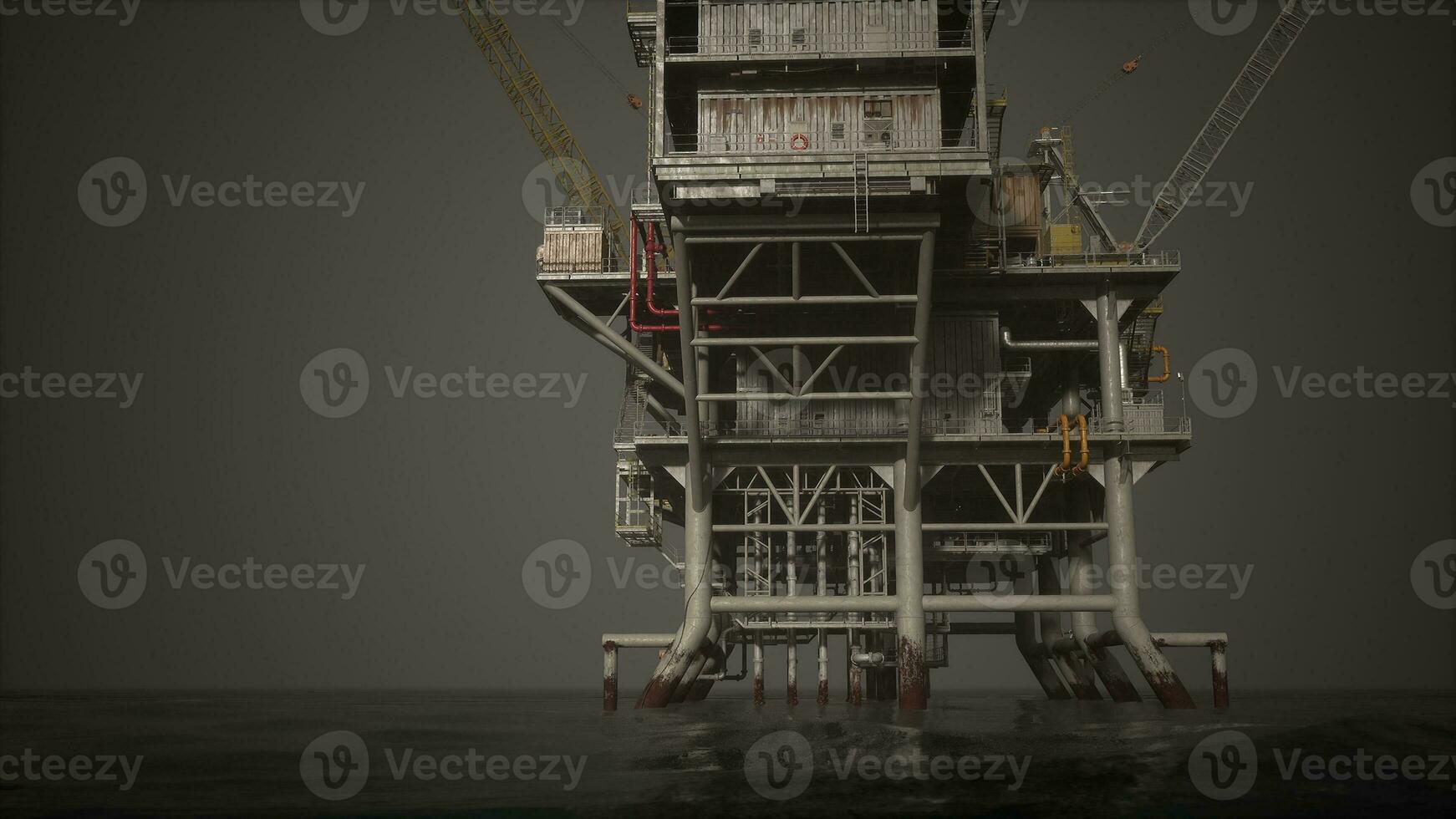 A towering clock on an offshore oil rig amidst the vast expanse of the ocean photo