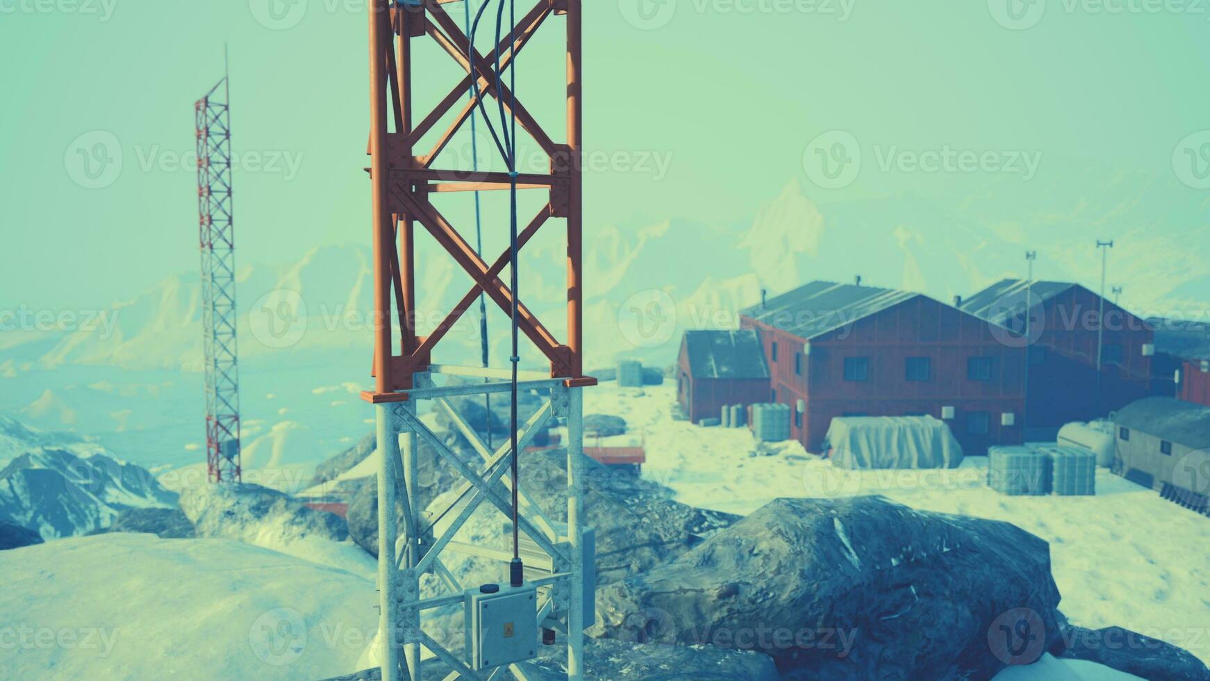 antarctic base set in a natural harbor in front of the Antarctic Peninsula photo