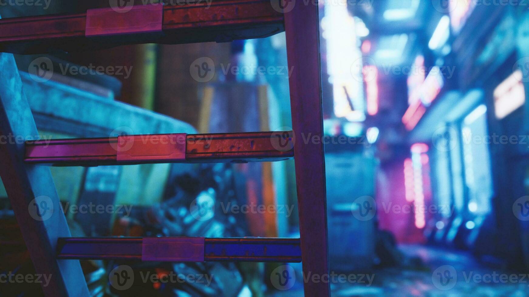 Restaurant street or small alley with neon lights photo