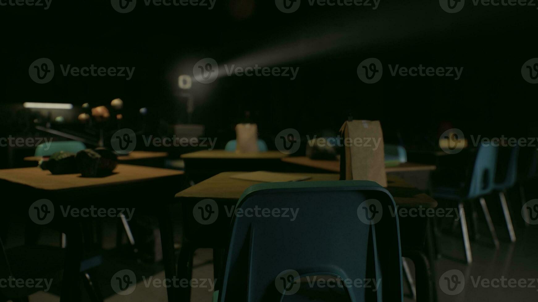 A room filled with lots of wooden tables and chairs photo