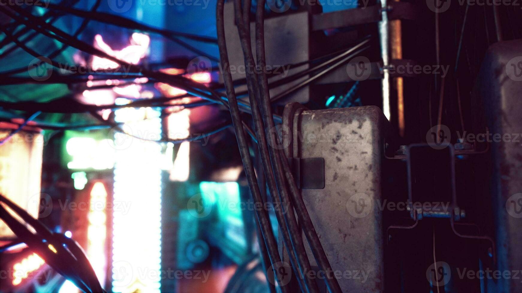 Restaurant street or small alley with neon lights photo