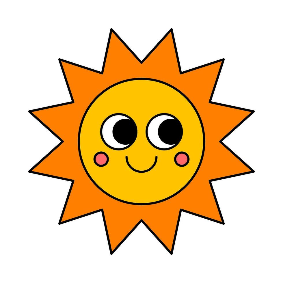 Retro style sun cartoon flat illustration vector