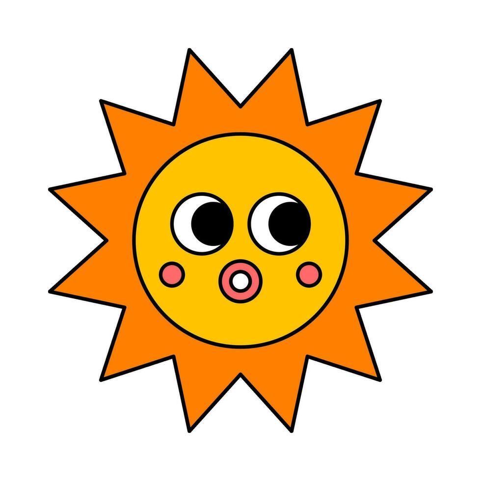 Retro style sun cartoon flat illustration vector