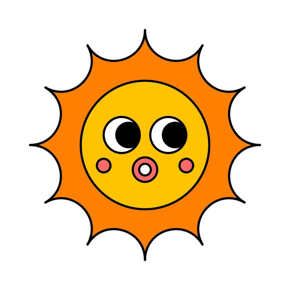 Retro style sun cartoon flat illustration vector