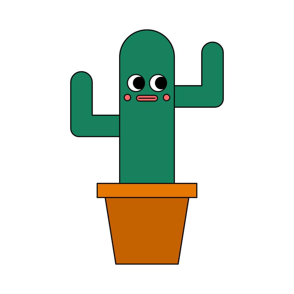 Retro style cactus cartoon flat illustration vector