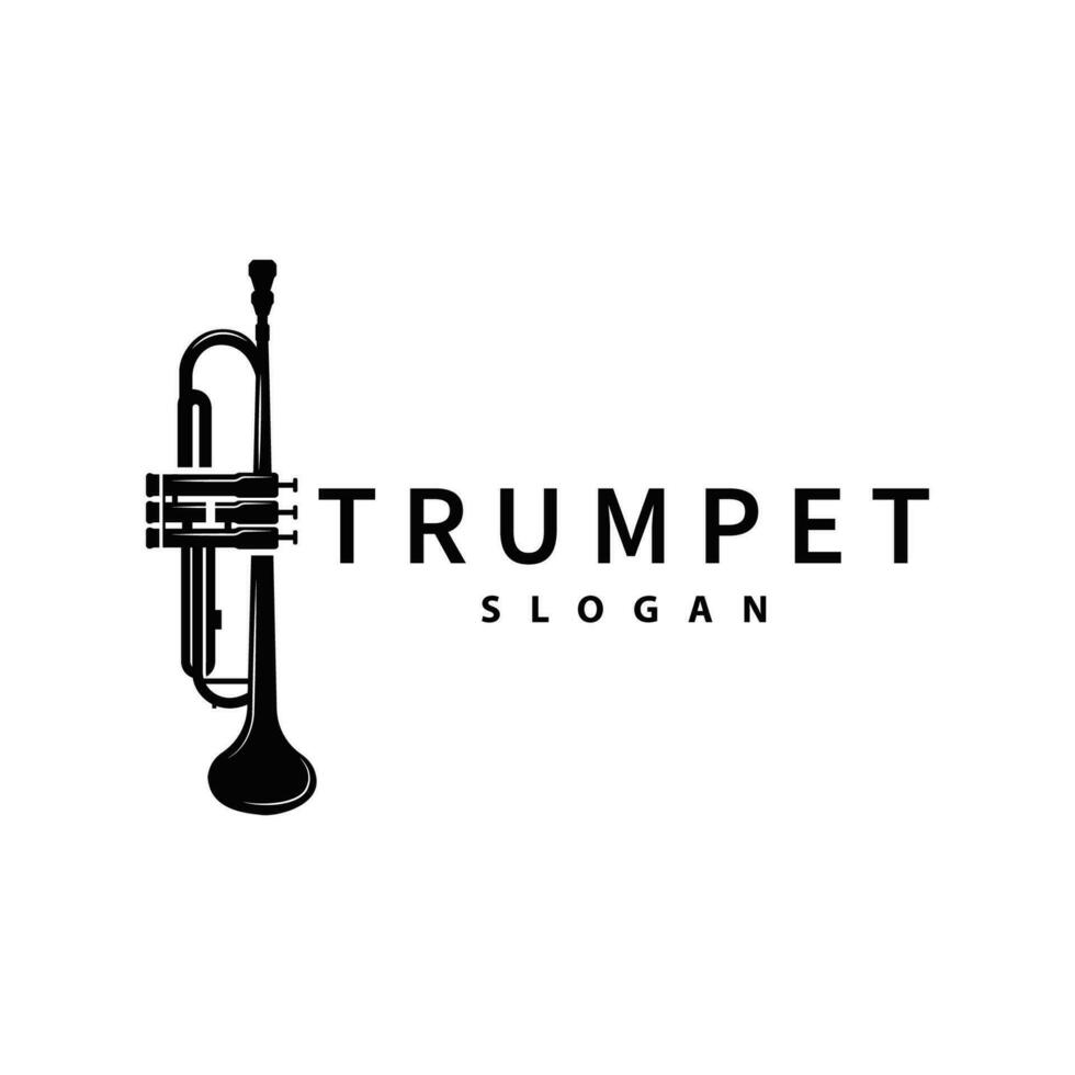 simple brand silhouette design brass musical instrument trumpet, classic jazz trumpet logo vector