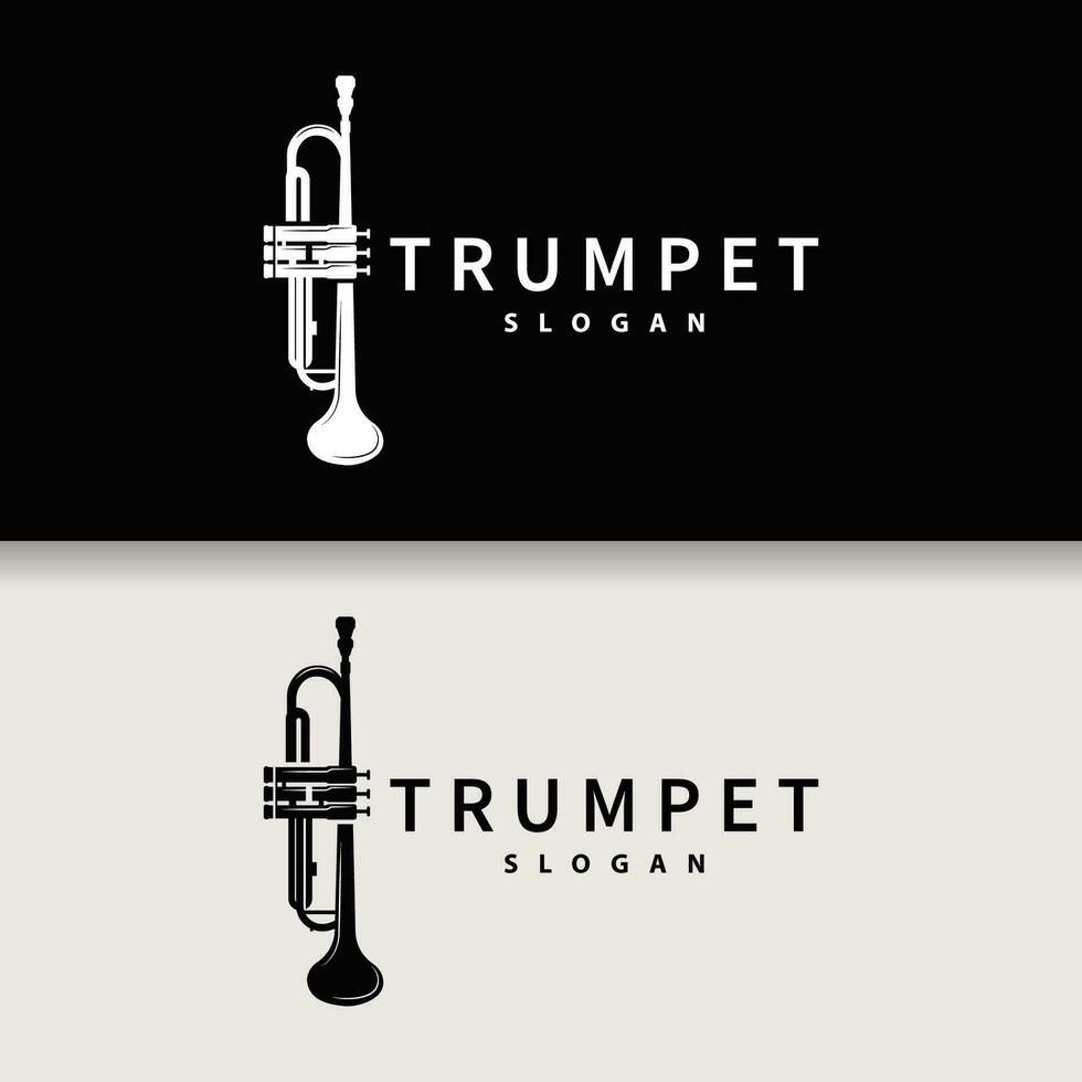 simple brand silhouette design brass musical instrument trumpet, classic jazz trumpet logo vector
