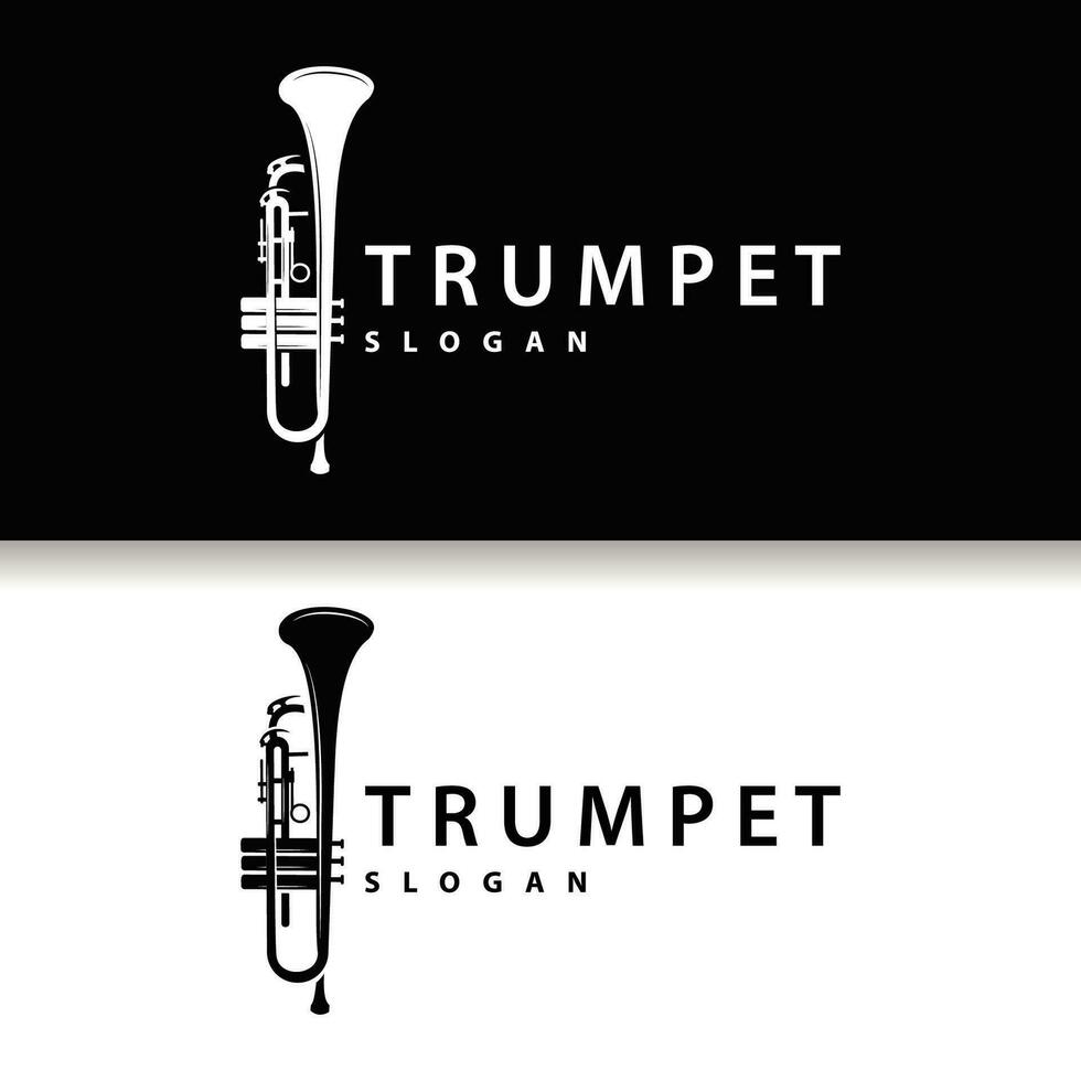 simple brand silhouette design brass musical instrument trumpet, classic jazz trumpet logo vector