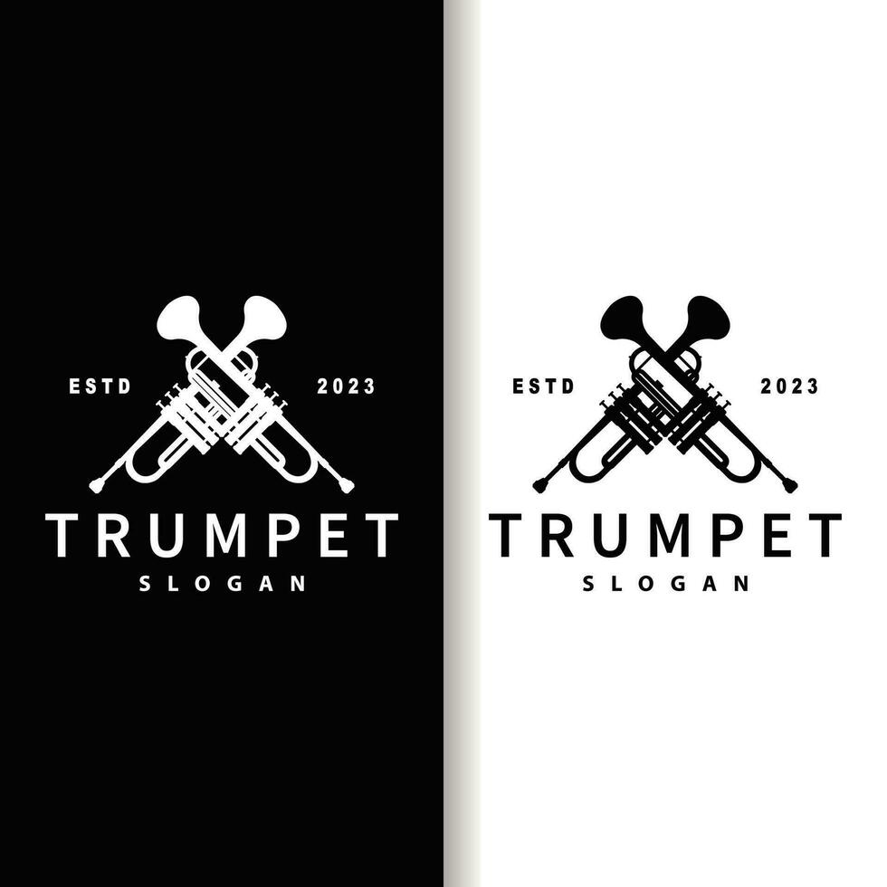 simple brand silhouette design brass musical instrument trumpet, classic jazz trumpet logo vector