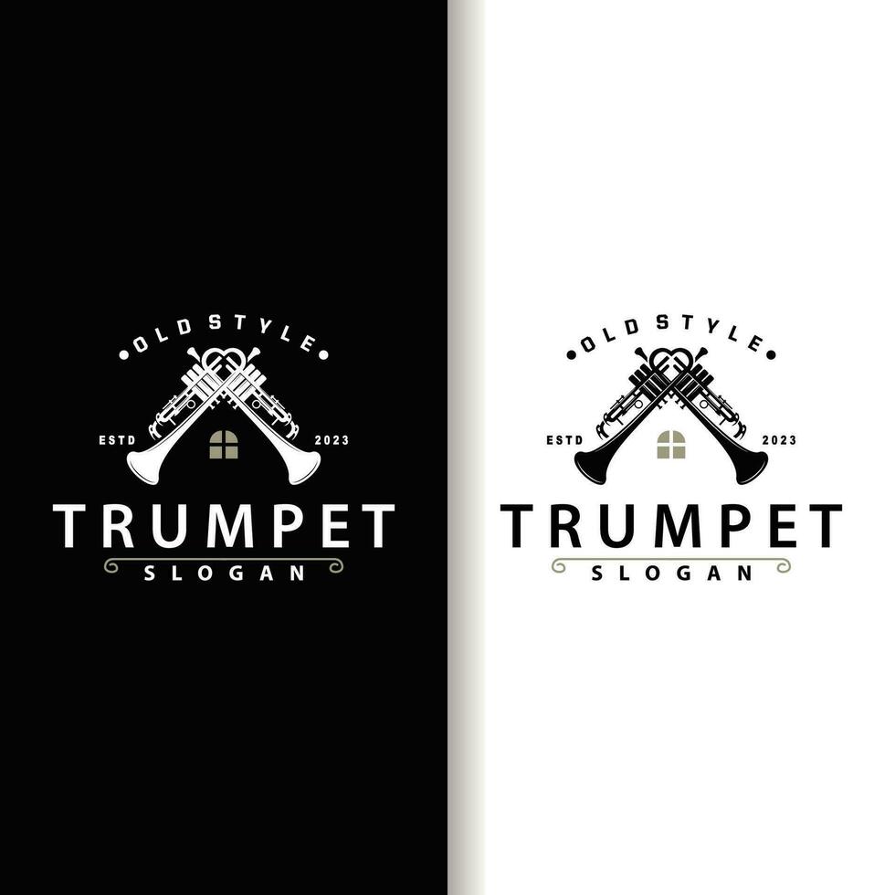 simple brand silhouette design brass musical instrument trumpet, classic jazz trumpet logo vector