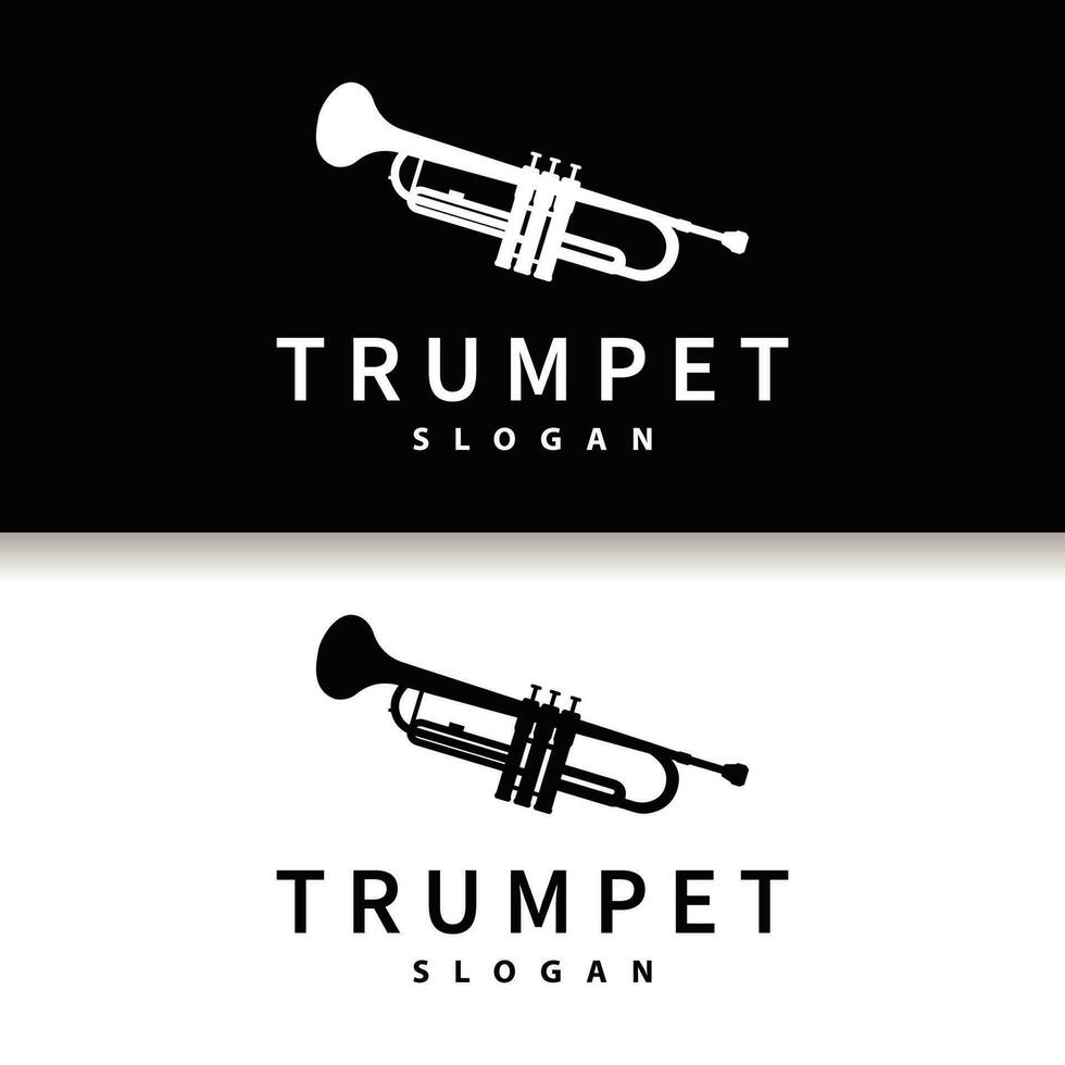 simple brand silhouette design brass musical instrument trumpet, classic jazz trumpet logo vector