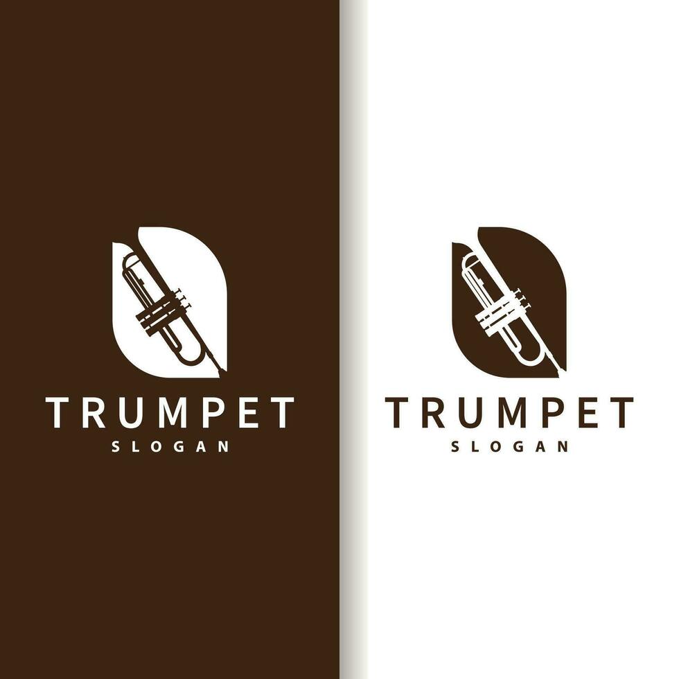 simple brand silhouette design brass musical instrument trumpet, classic jazz trumpet logo vector