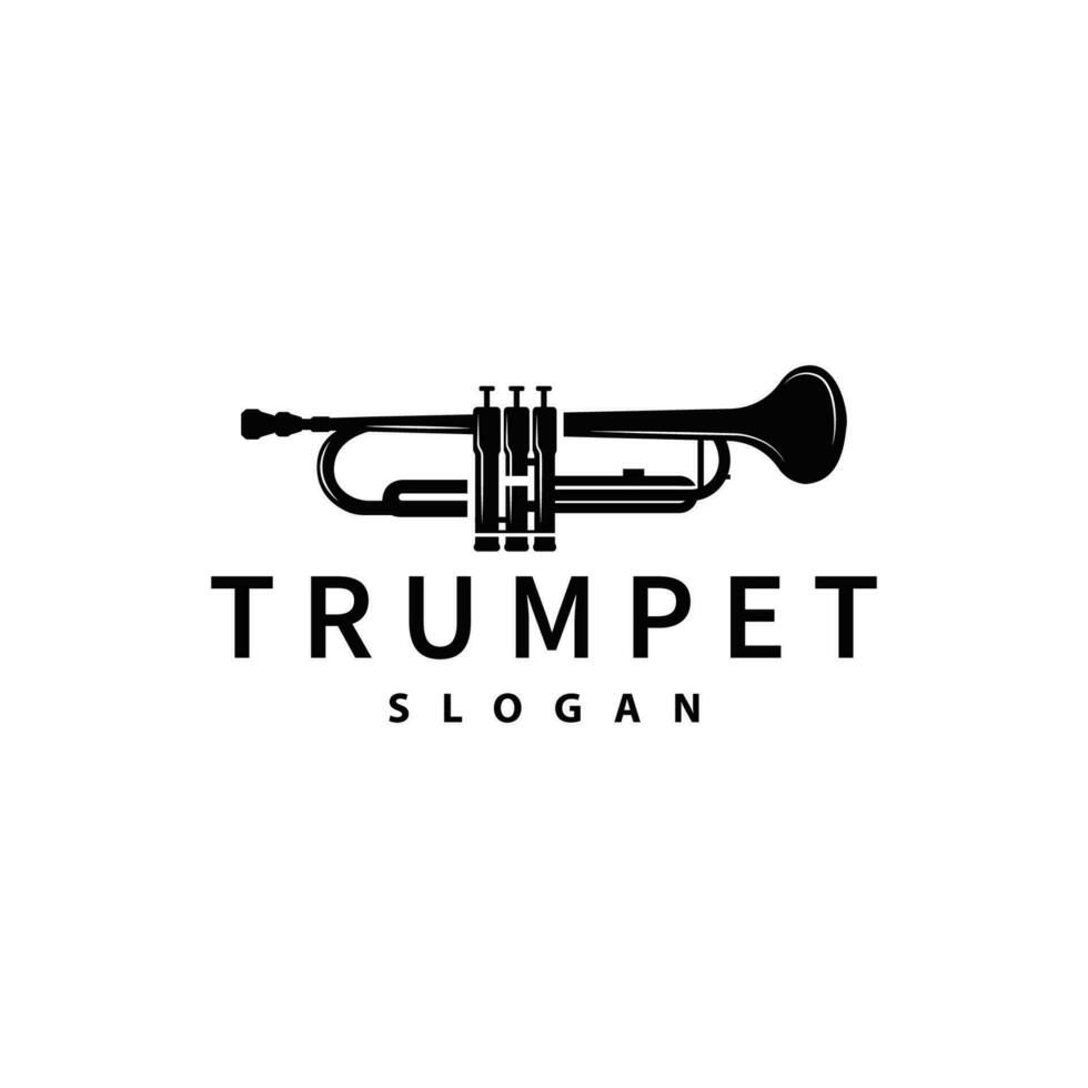 simple brand silhouette design brass musical instrument trumpet, classic jazz trumpet logo vector