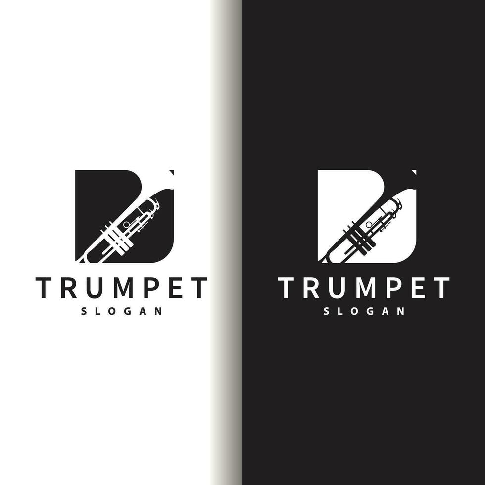 simple brand silhouette design brass musical instrument trumpet, classic jazz trumpet logo vector