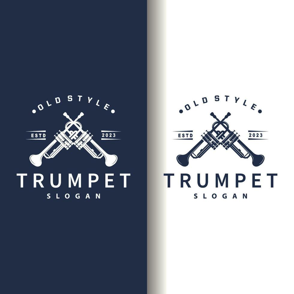 simple brand silhouette design brass musical instrument trumpet, classic jazz trumpet logo vector