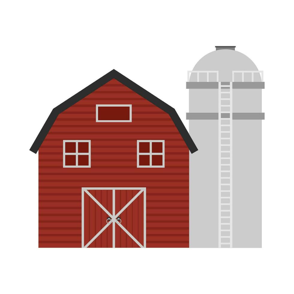rojo granero granja plano ilustración vector
