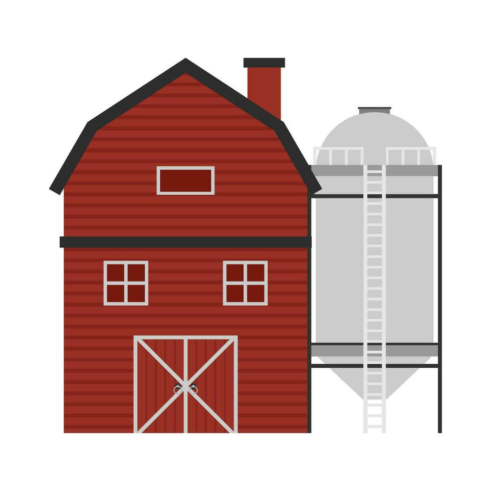 Red barn farm flat illustration vector