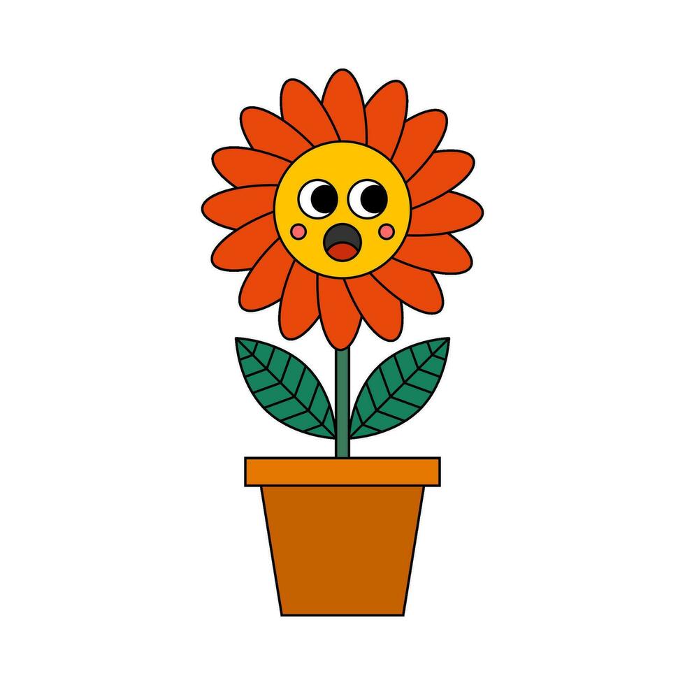 Retro style flower cartoon flat illustration vector