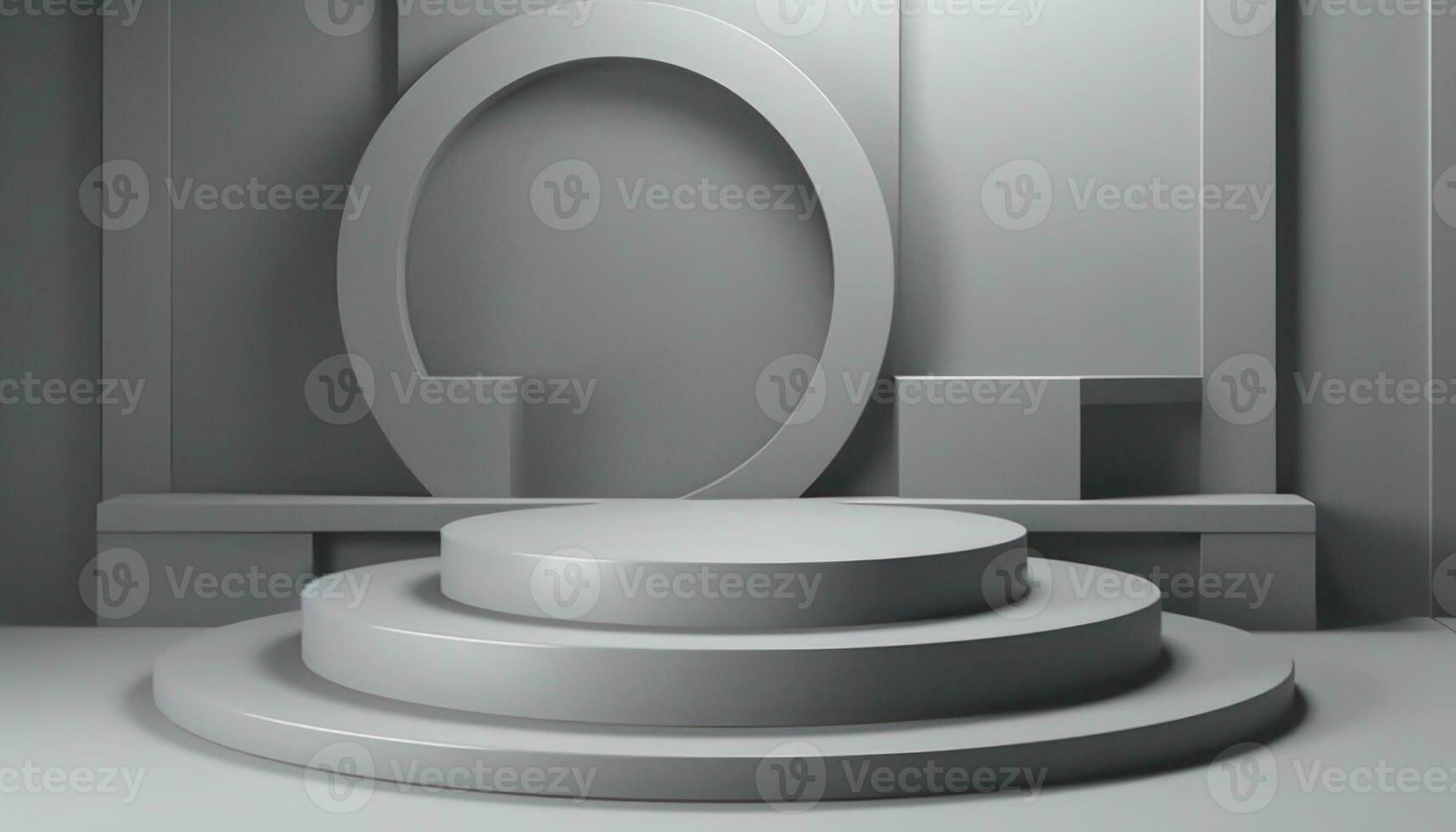 AI Generated Elegant abstract set of white podiums in sunlight with shadow on white background for product display. Simple modern geometric design. Generative AI. photo