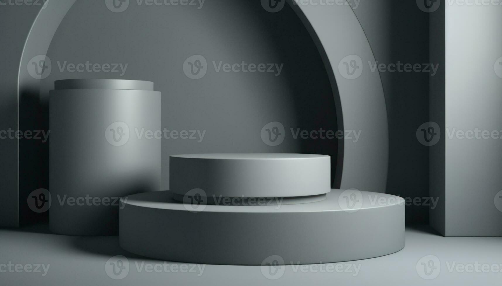 AI Generated Elegant abstract set of white podiums in sunlight with shadow on white background for product display. Simple modern geometric design. Generative AI. photo