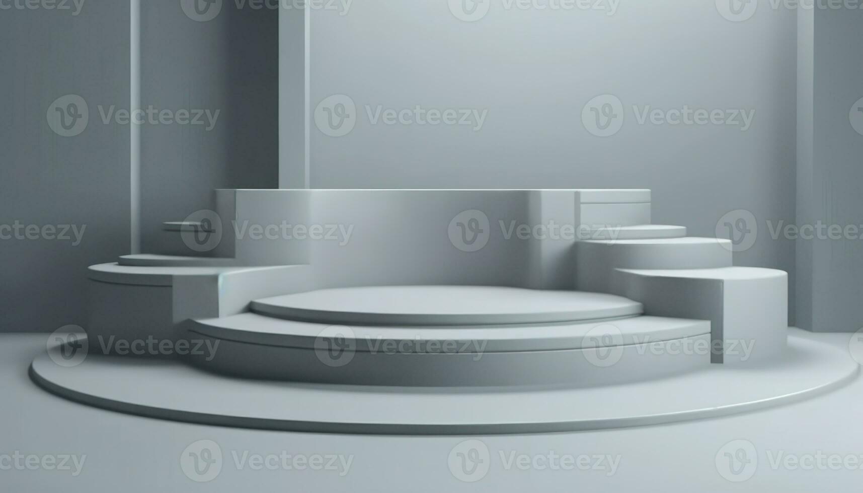 AI Generated Elegant abstract set of white podiums in sunlight with shadow on white background for product display. Simple modern geometric design. Generative AI. photo