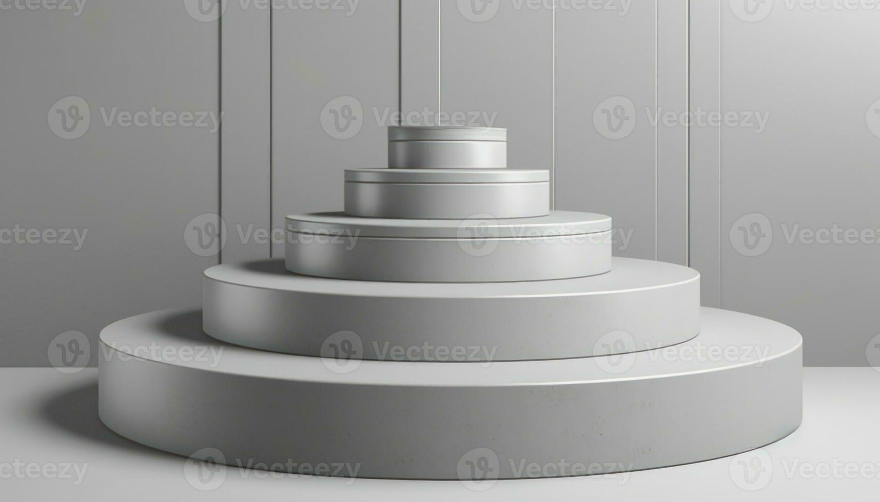 AI Generated Elegant abstract set of white podiums in sunlight with shadow on white background for product display. Simple modern geometric design. Generative AI. photo