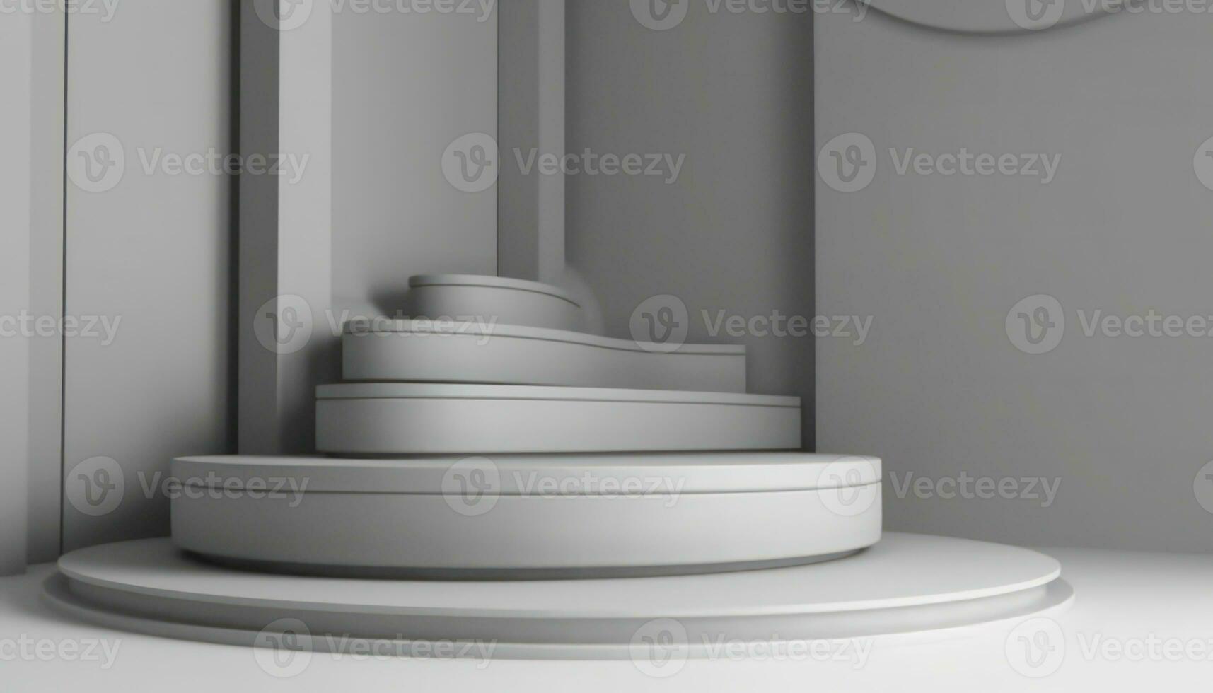 AI Generated Elegant abstract set of white podiums in sunlight with shadow on white background for product display. Simple modern geometric design. Generative AI. photo