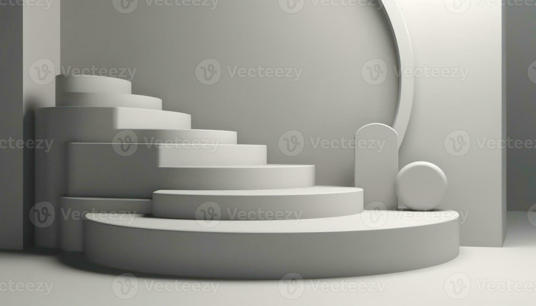 AI Generated Elegant abstract set of white podiums in sunlight with shadow on white background for product display. Simple modern geometric design. Generative AI. photo