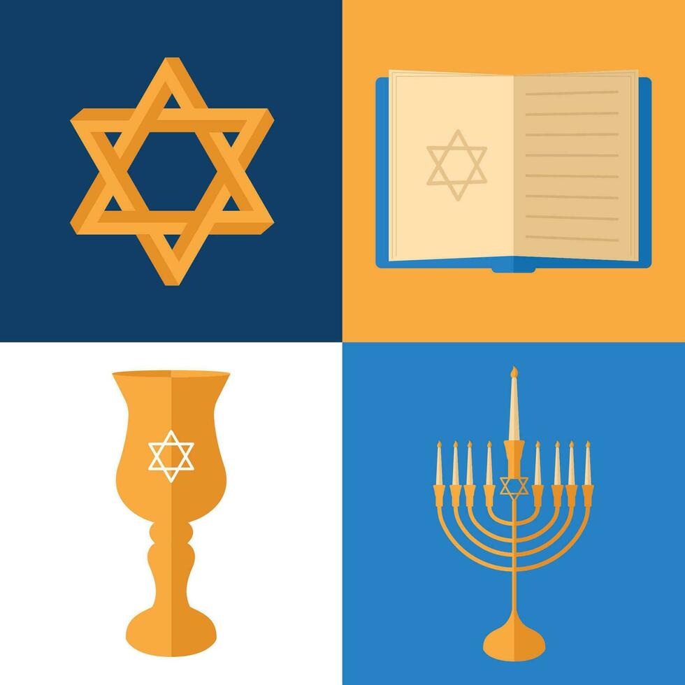 Set of colored hanukkah icons Vector