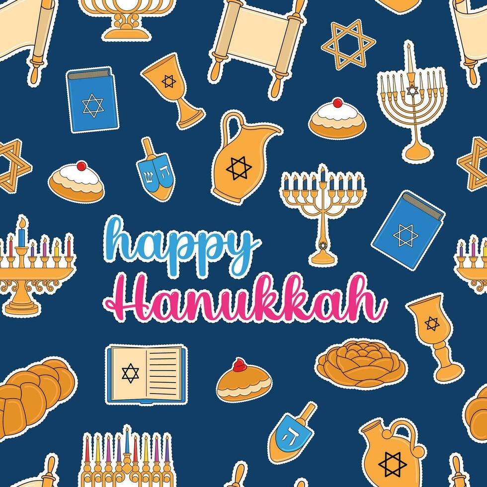 Hanukkah icons Colored pattern background Vector