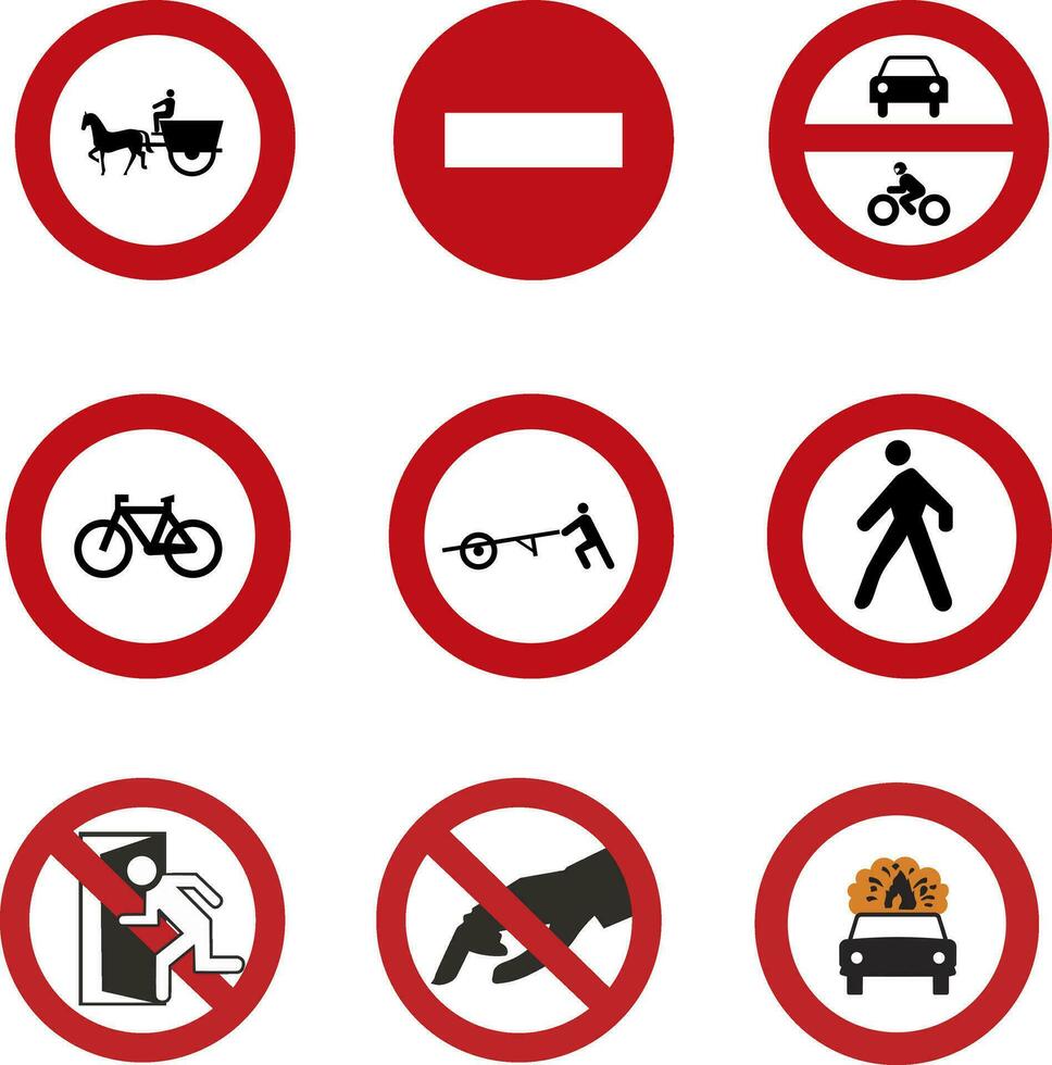 set of nine business and traffic prohibition signs vector