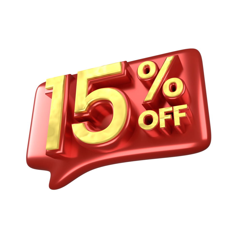 Discount 15 percent luxury gold and red offer in 3d, Suitable for promotions for Christmas, Chinese New Years and Ramadhan sale png