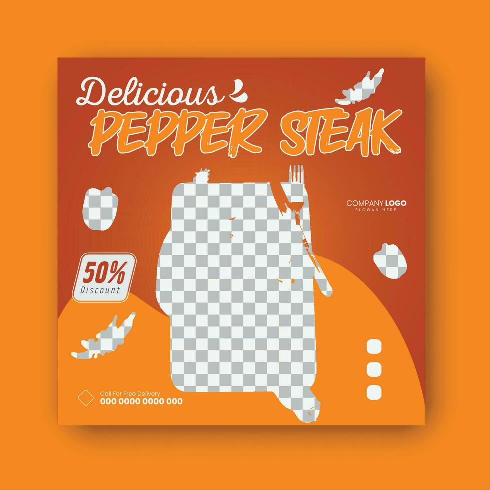 Delicious pepper steak social media post design. vector